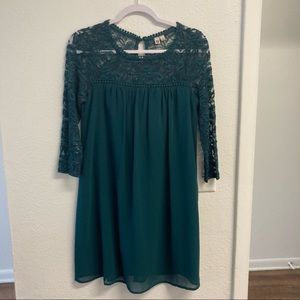 Forest Green Lace Shift Dress